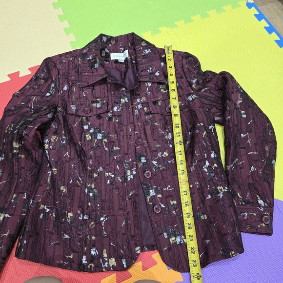 Vintage Erin London Jacket Women's Small Burgundy Floral Textured Art To Wear S - Picture 3 of 11